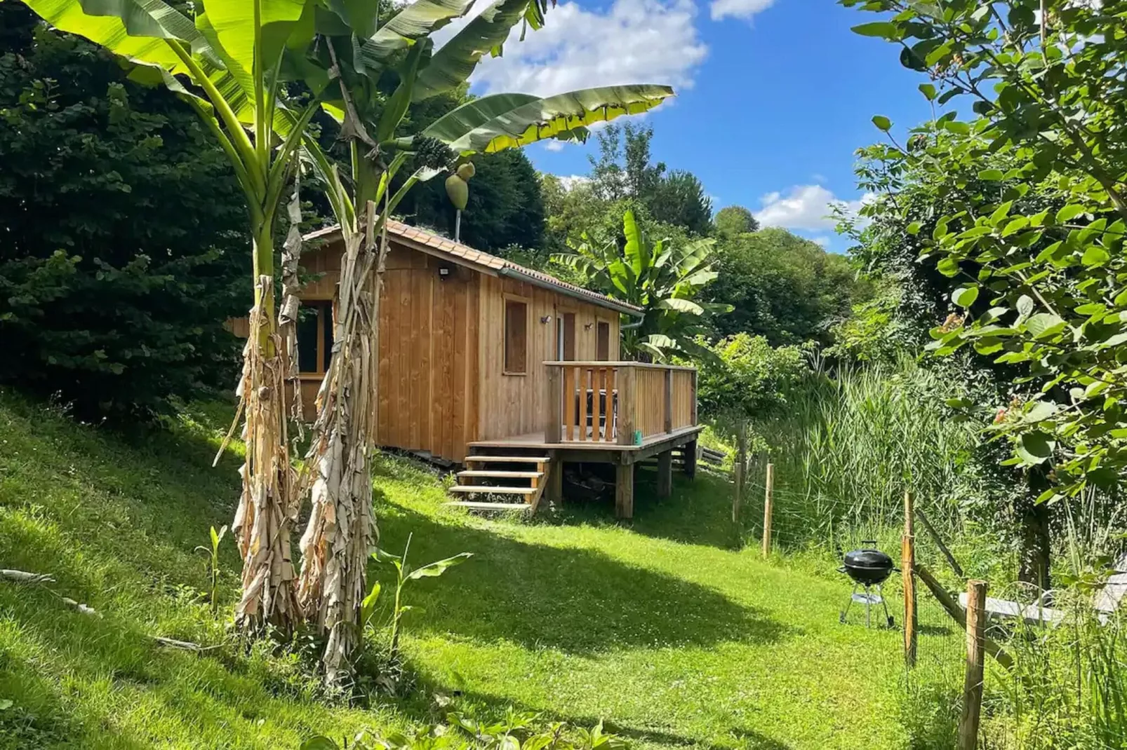 Domaine du pont vieux  Bâtiment principal/Annexe/chalet bois/Banane/Aquarium/Insolite-Buitenkant zomer