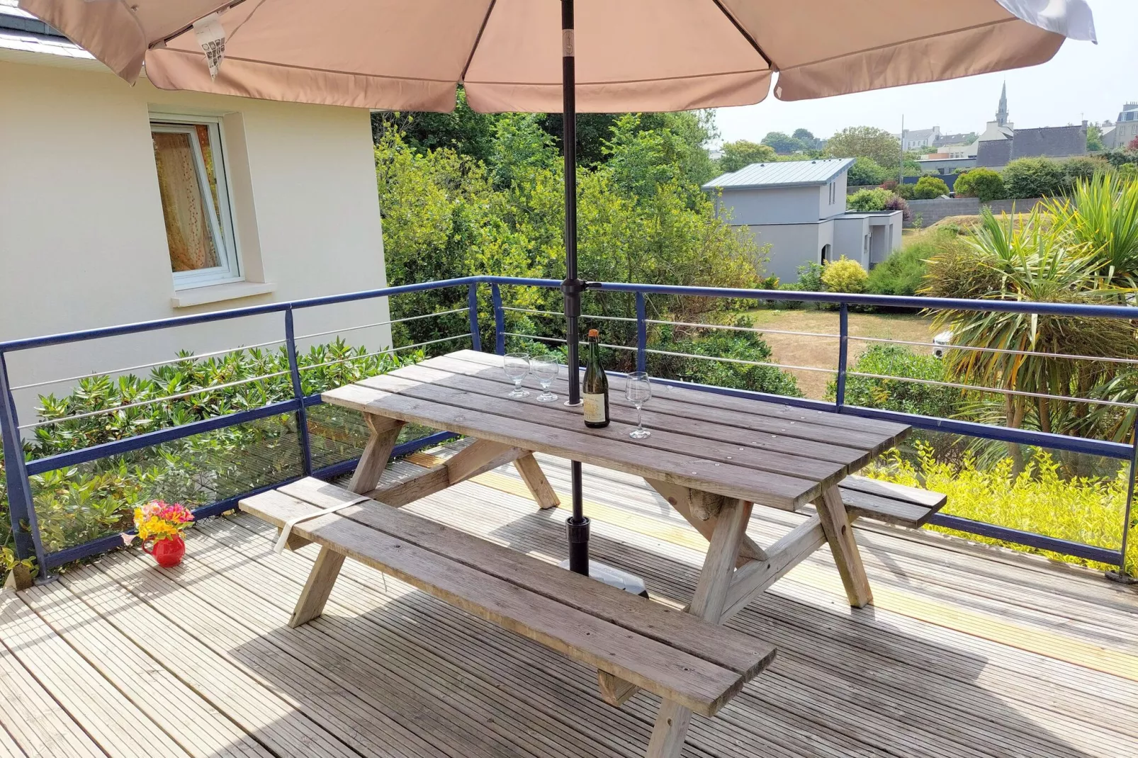 Panorama Meerblick Ferienhaus mit Dachterrasse Guissény-Terrasbalkon