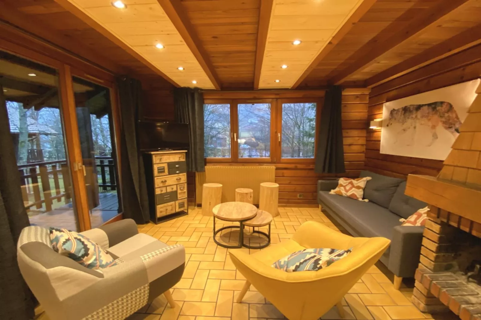 LE GRIZZLY Chalet en bois au calme-Woonkamer