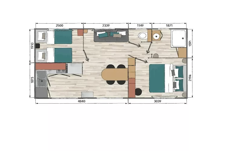 Camping L'Air Marin Vias-Plage  Mobilhome PLAYA 2CH-Plattegrond