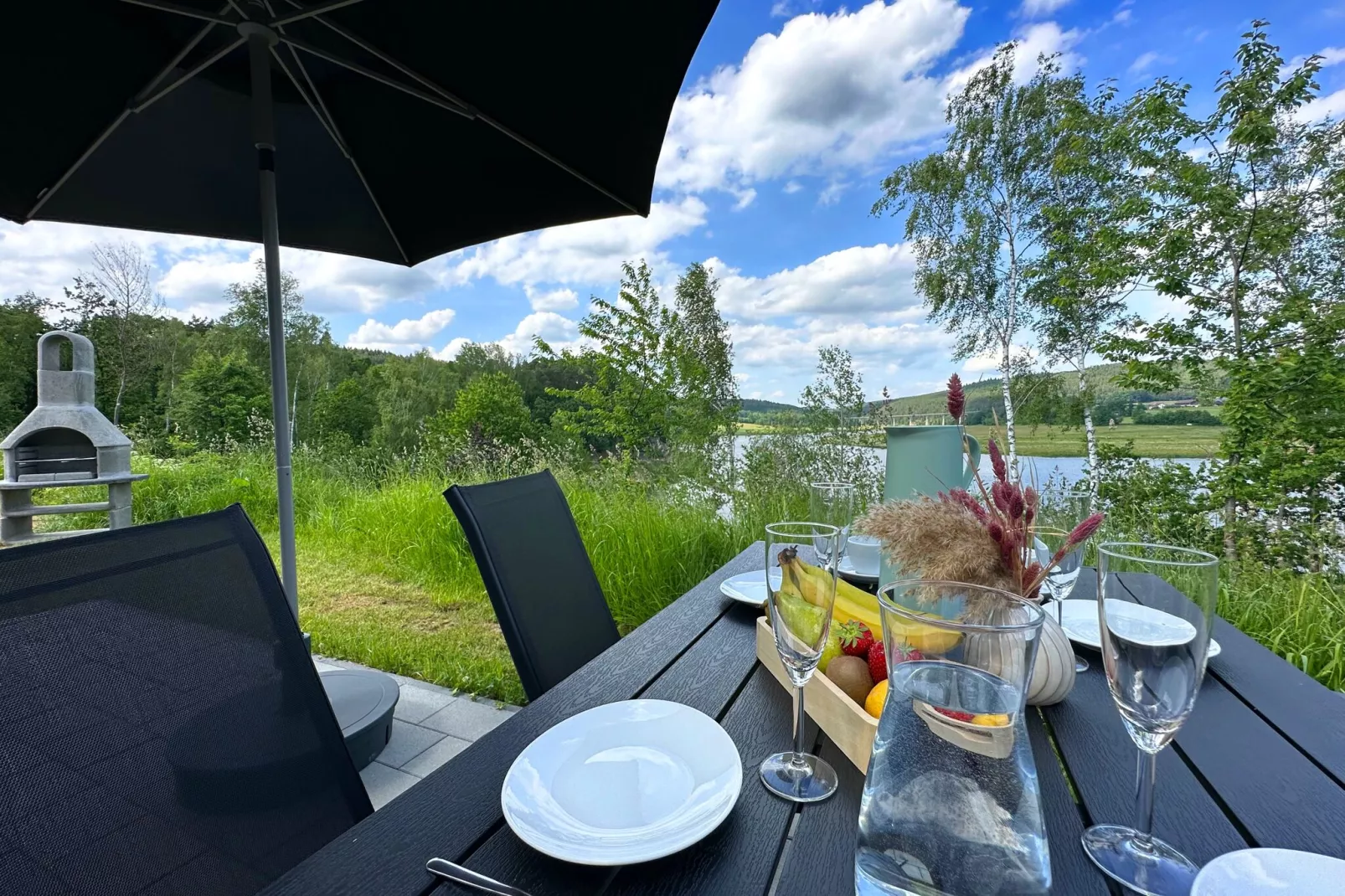 FERIENDORF SEEBLICK - Tiny Chalet am Eixendorfer See-Terrasbalkon