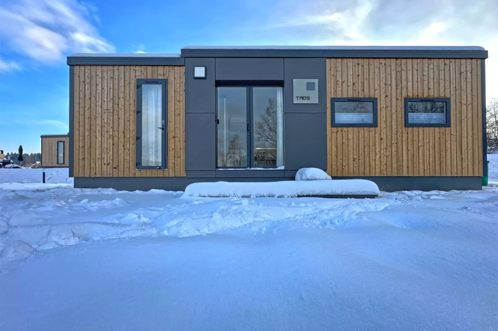 FERIENDORF SEEBLICK - Tiny Chalet am Eixendorfer See-Exterieur winter