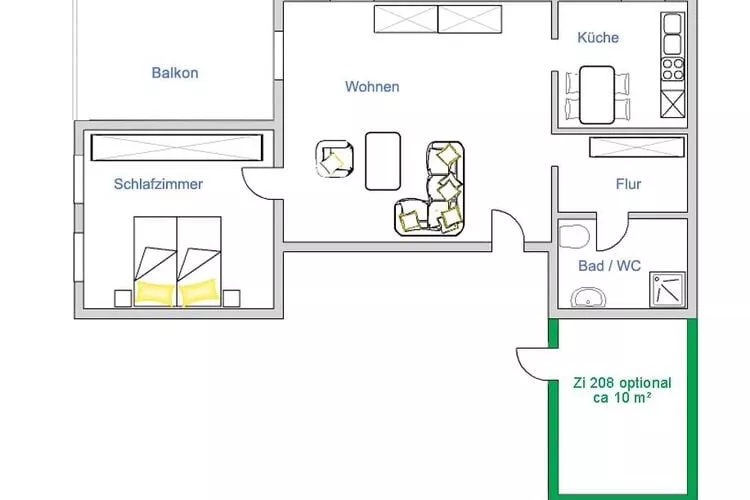 Fewo 3 Sachsen 3 Personen-Plattegrond