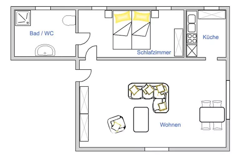 Fewo 6 Niedersachsen 3 Personen-Plattegrond