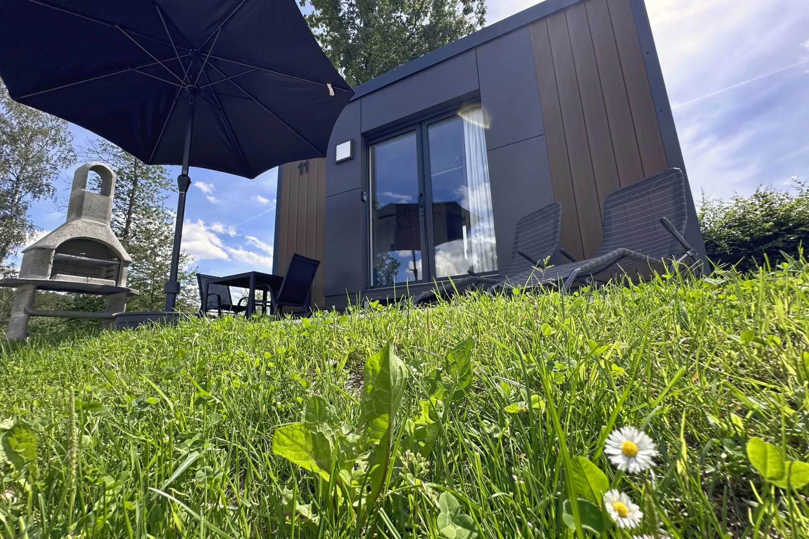 FERIENDORF SEEBLICK - Tiny Chalet am Eixendorfer See-Tuinen zomer