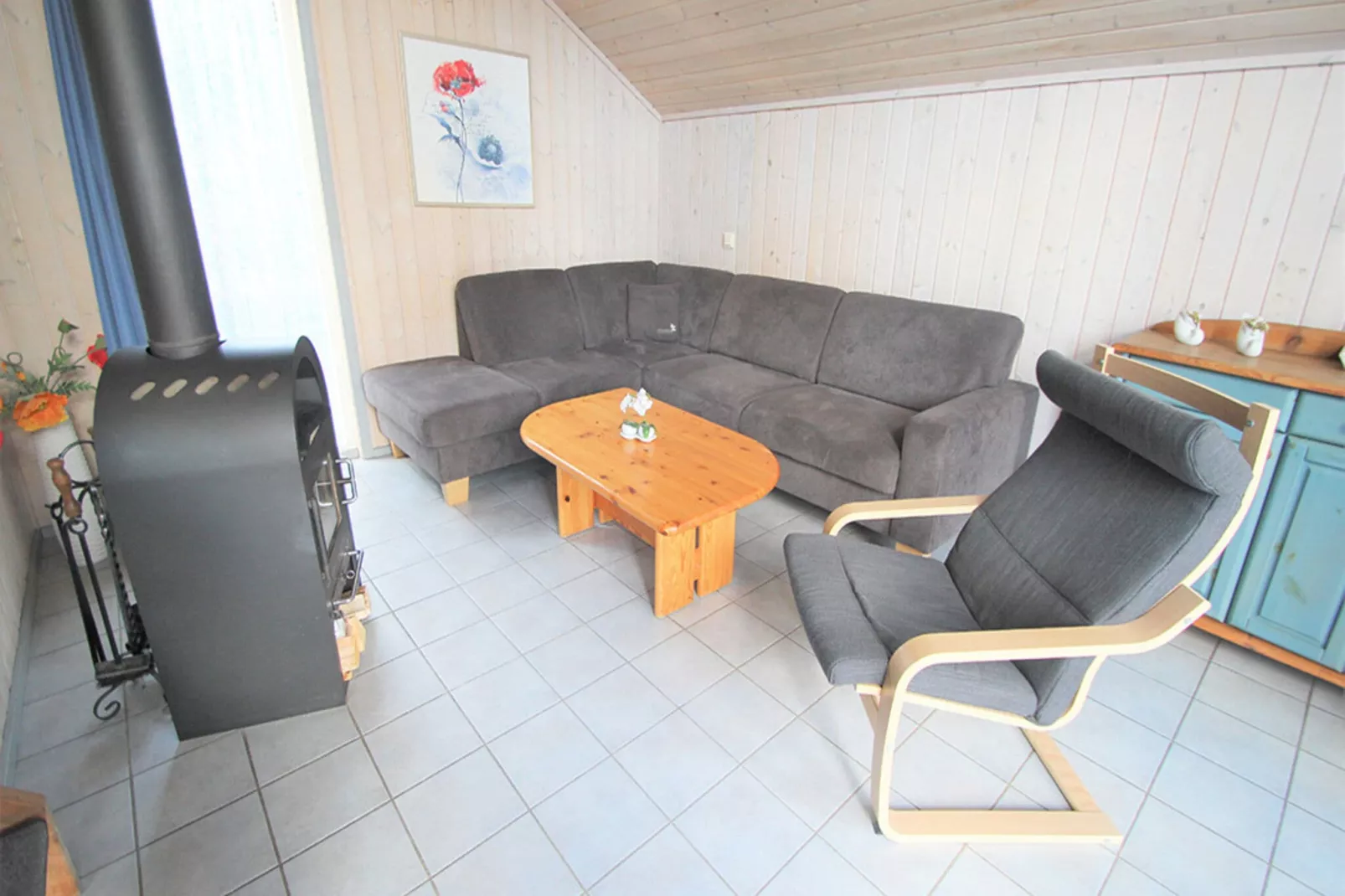 FH Wildgans Comfort mit Sauna & Kaminofen 81 qm-Woonkamer