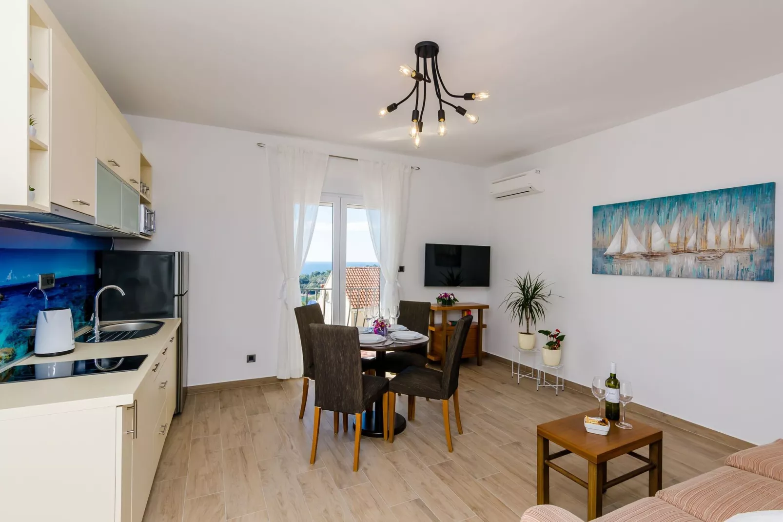 Apartments Knego - Comfort One Bedroom Apartment with Balcony and Sea View-Keuken