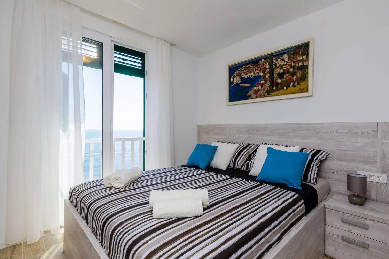 Apartments Lazarin - One Bedroom Apartment with Balcony and Sea View (2 Mali )-Slaapkamer