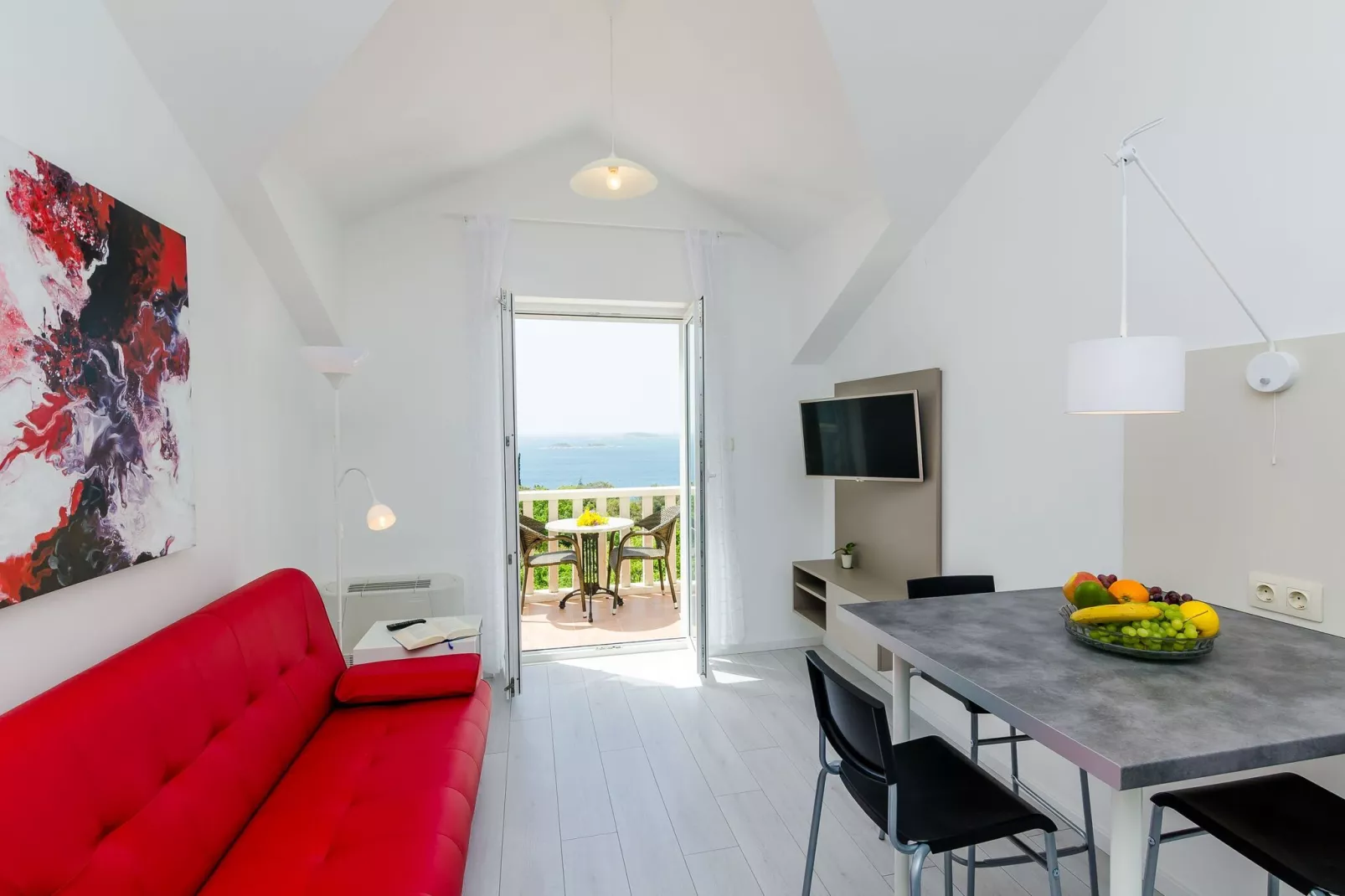 Villa Panorama - Plat (A4) - Premium One Bedroom Apartment with Terrace and sea View-Woonkamer