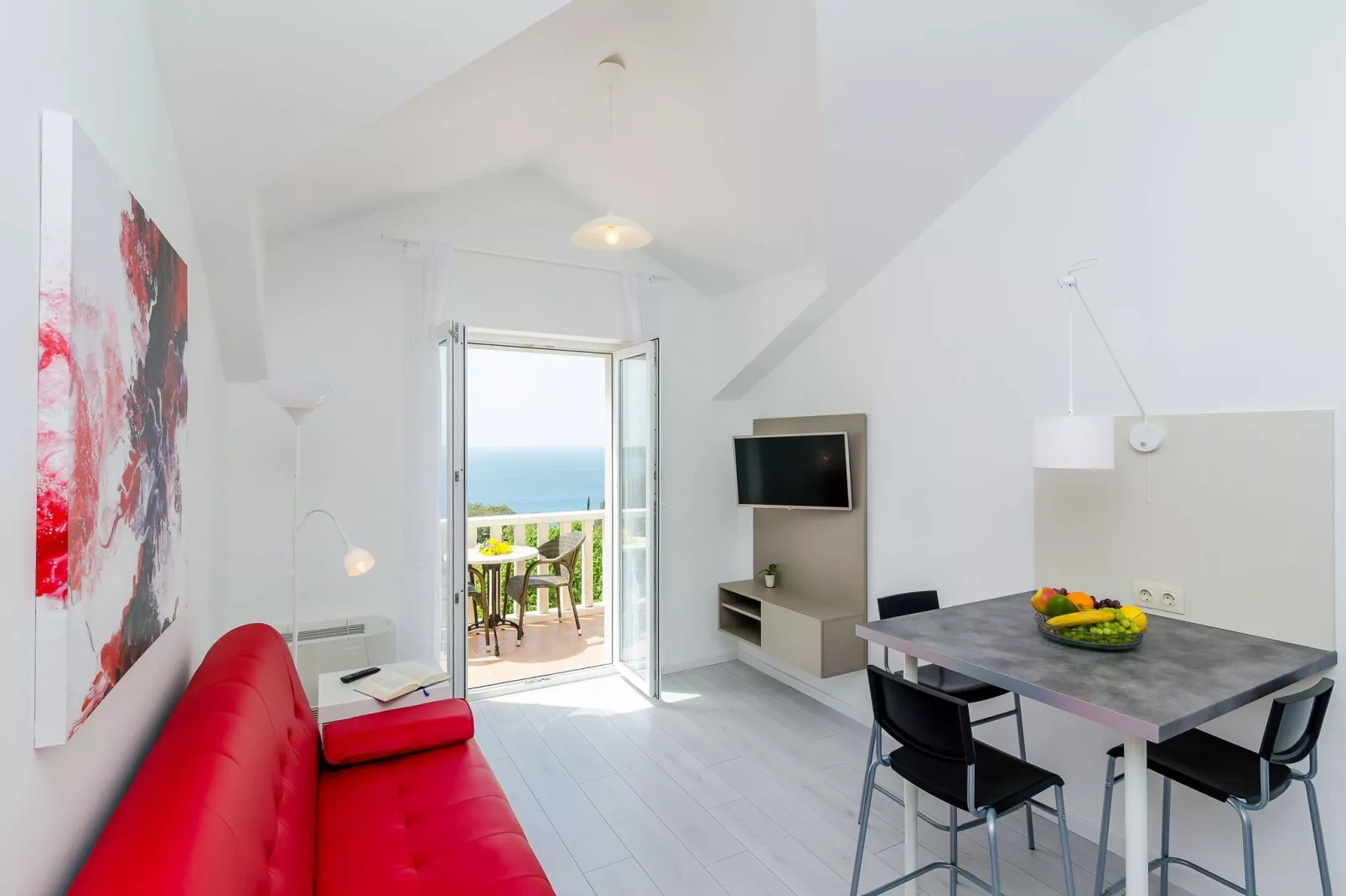 Villa Panorama - Plat (A4) - Premium One Bedroom Apartment with Terrace and sea View-Woonkamer