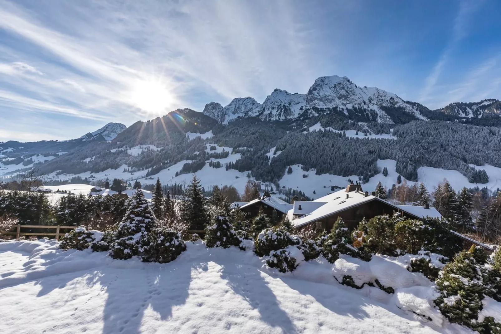 Beautiful Alpine Luxury Flat in Rougemont-Uitzicht winter