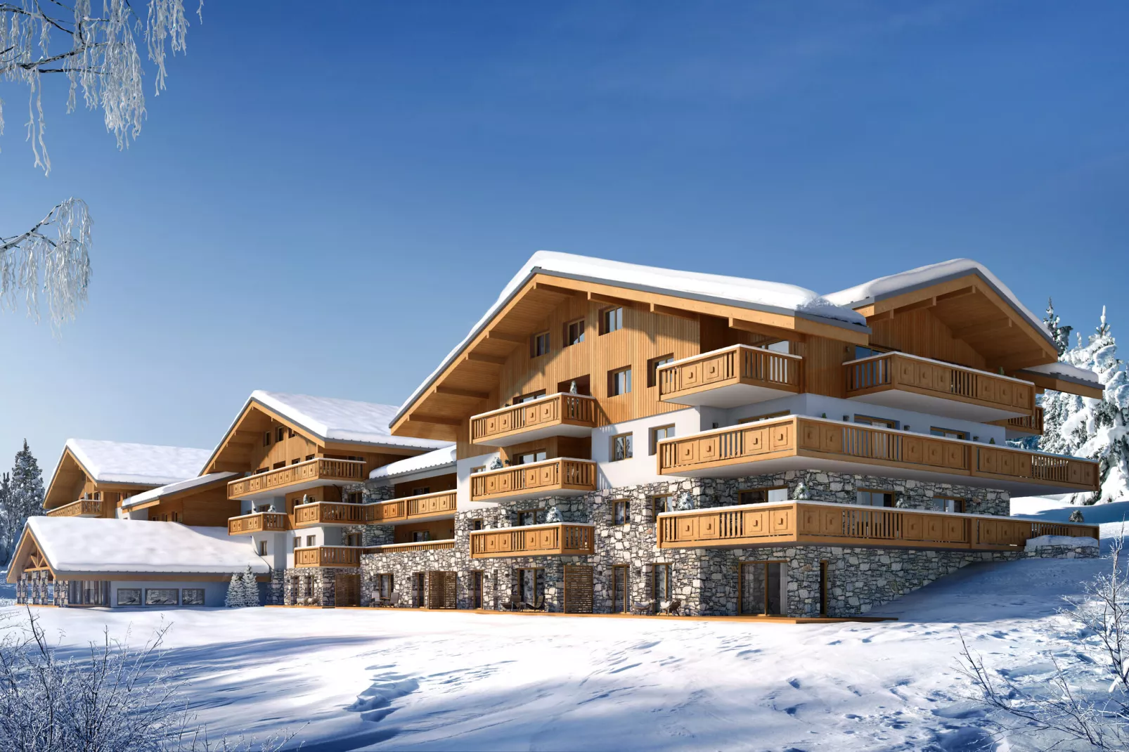 Modern en luxe appartement aan de piste in leuk bergdorp-Exterieur winter